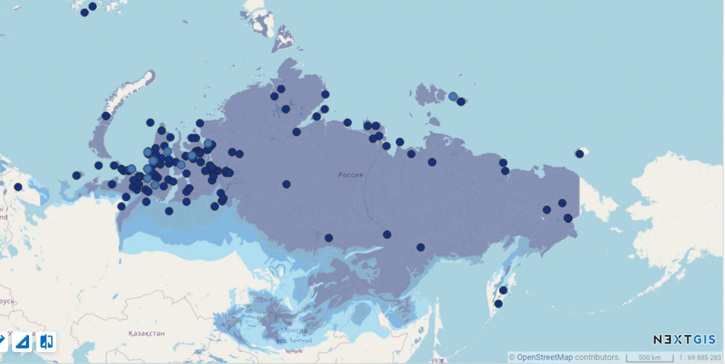 Распространение пластовых льдов в восточном полушарии